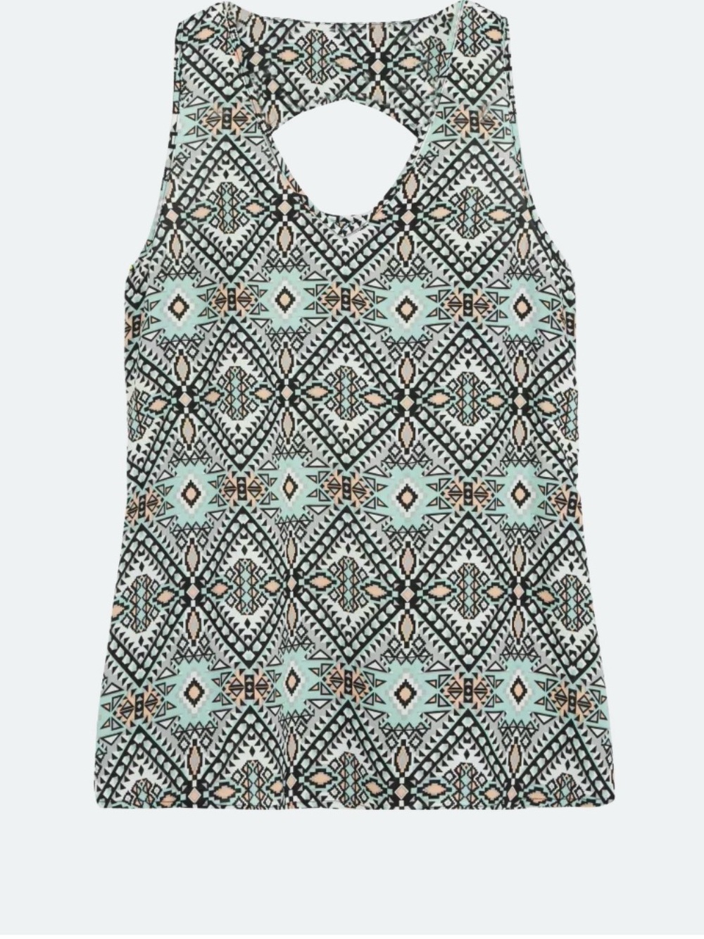 fun 2 fun Mint, Black & Peach Geometric Keyhole Tank